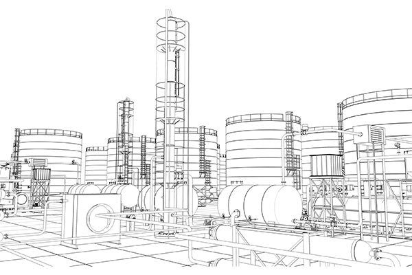 Zeichnung einer effizienten Anlage in der chemischen Produktion